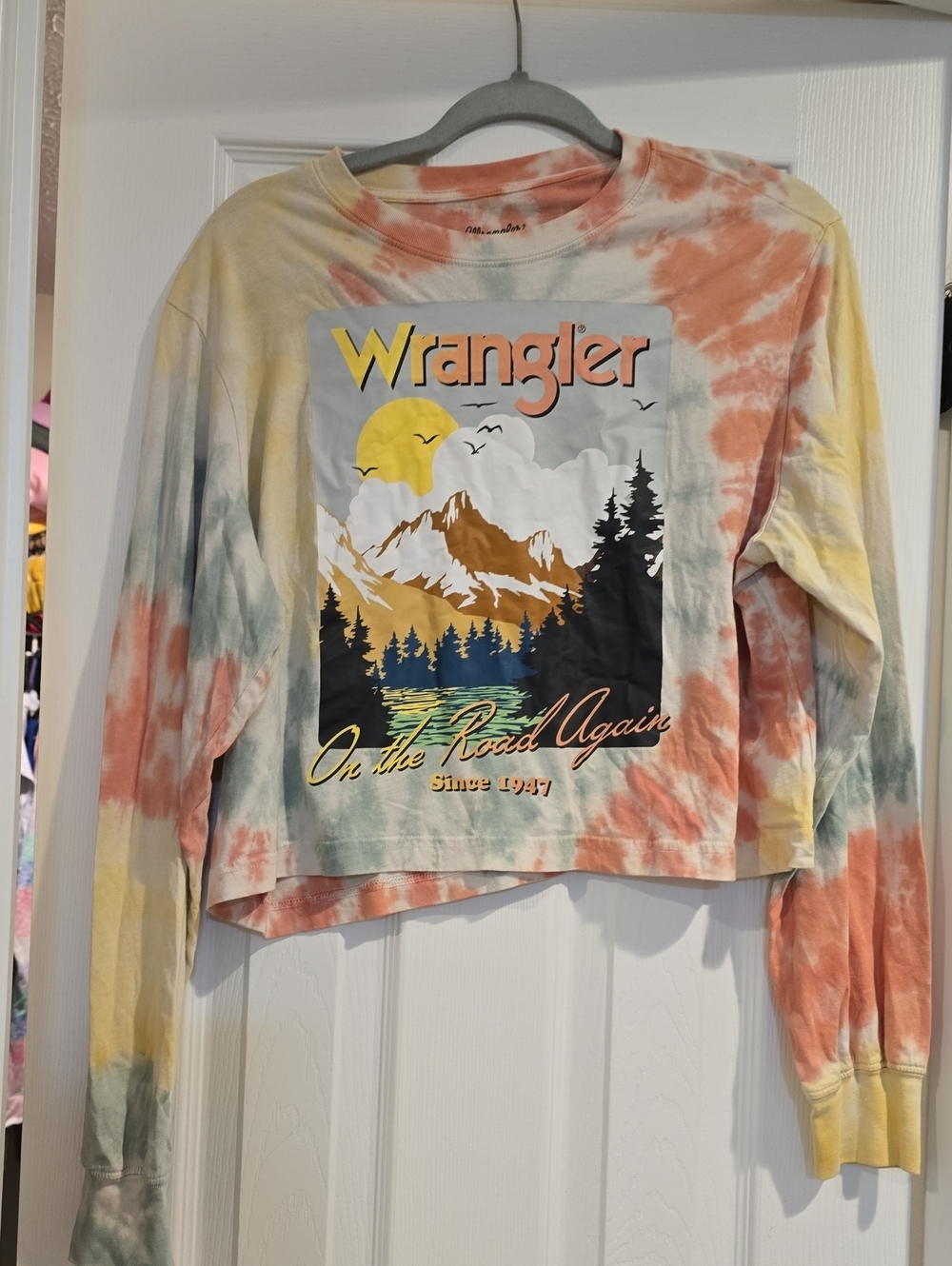 Wrangler Tie-Dye Long Sleeve Tee in Yellow, Orange, Green